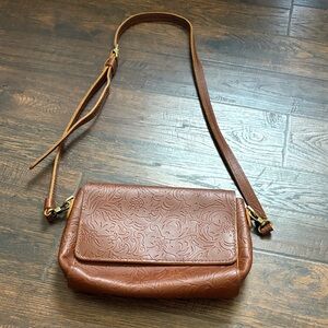 Embossed Brown Leather Crossbody Bag
